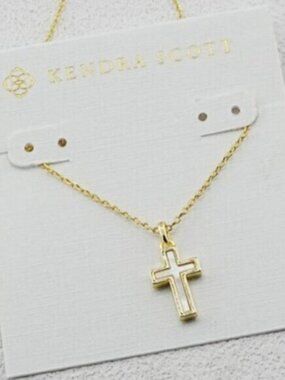 🎁Kendra Scott Mother-of-Pearl Cross Gold Pendant Necklace